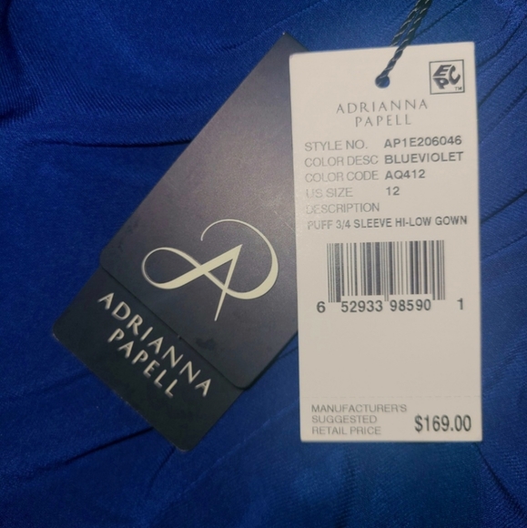 Adrianna Papell Puff Blue Violet Gown Sz12 NWT - Picture 6 of 6